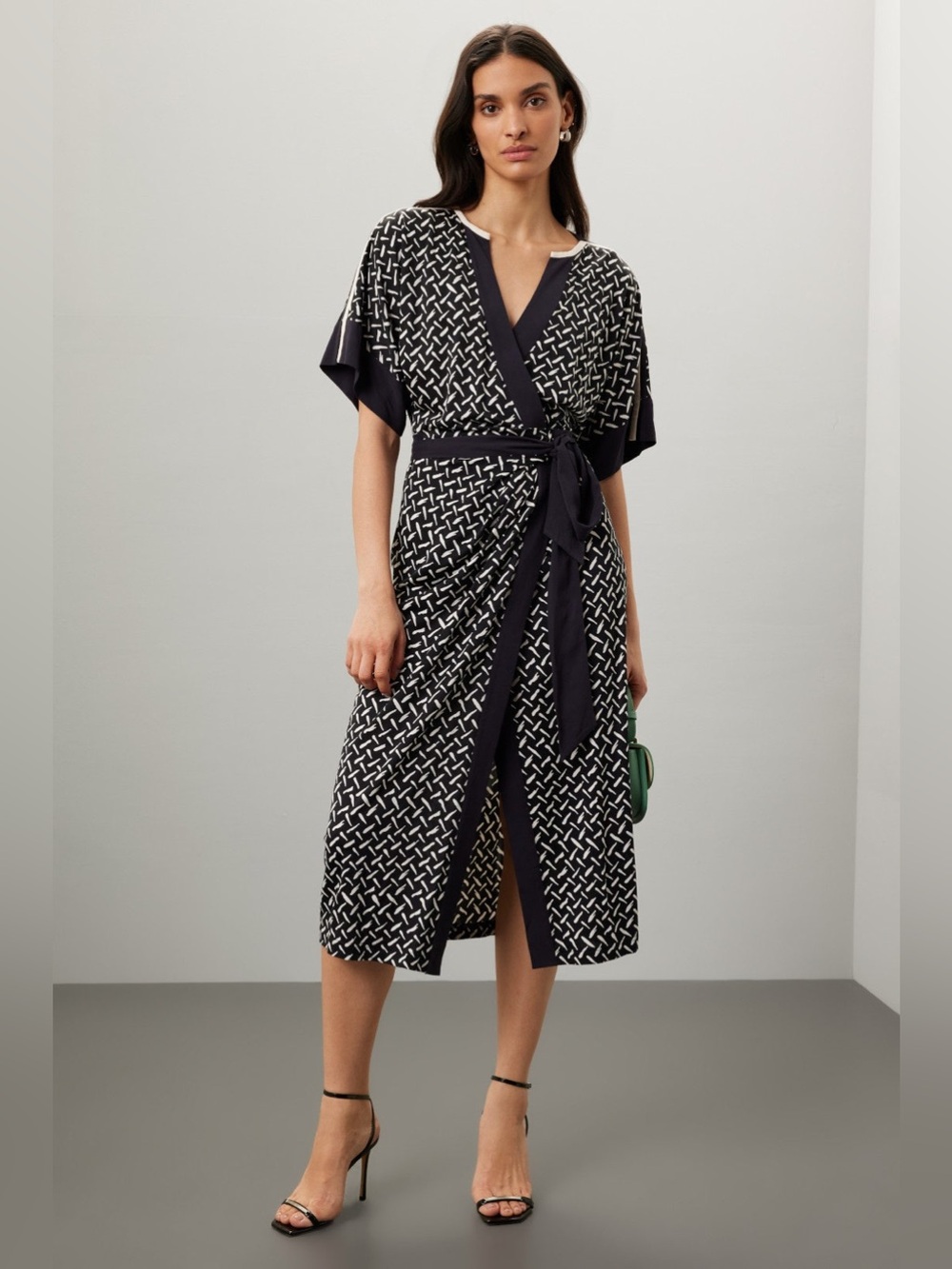 Diane von Furstenberg Dorothea Wrap Midi Geometric Print Dress Size M $398